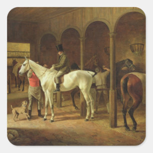 In een stabiele vierkante sticker