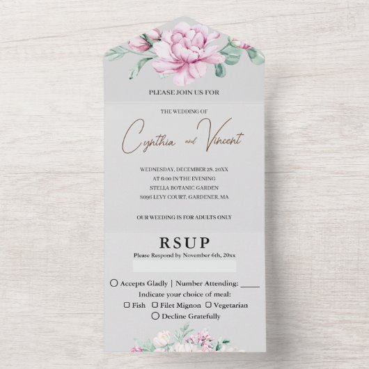 In één trouwuitnodiging voor volwassenen geen kind all in one uitnodiging (Binnen)