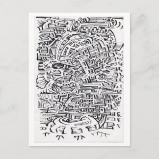 In een tussenruimte, inkt tekening briefkaart