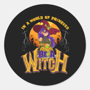 In een wereld vol prinsessen is een heks-halloween ronde sticker