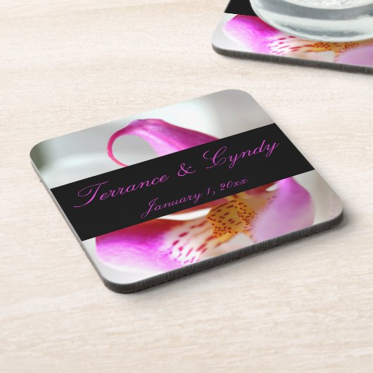 In een witte orchidee persoonlijke bruiloft bier onderzetter (Linkerzijde)