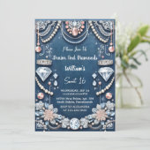 In Elegant Gem Bling Denim En Diamanten Zoet 16 Kaart (Staand voorkant)