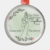 In elkaar grijpende handen eerste kerst samen metalen ornament (Voorkant)