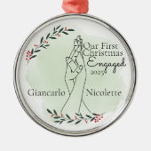 In elkaar grijpende handen eerste kerst verloofd metalen ornament (Voorkant)