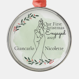 In elkaar grijpende handen eerste kerst verloofd metalen ornament