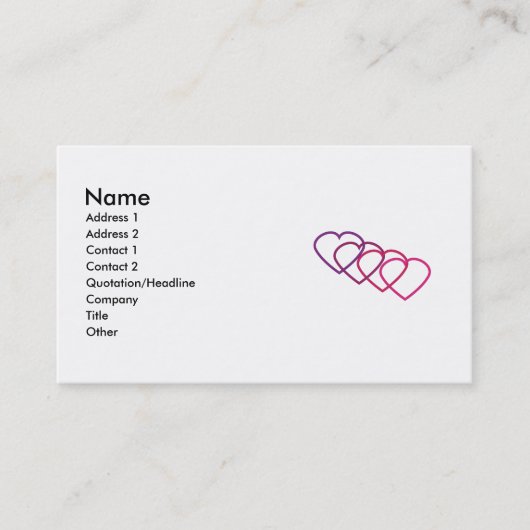 In elkaar grijpende harten Visitekaartje (Voorkant)