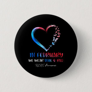 In februari Draag blauwe rode vlinders Hlhs Awaren Ronde Button 5,7 Cm
