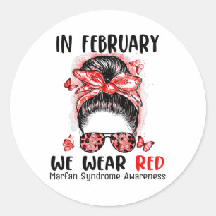 In februari Draag we het Red Messy Bun Marfan Synd Ronde Sticker