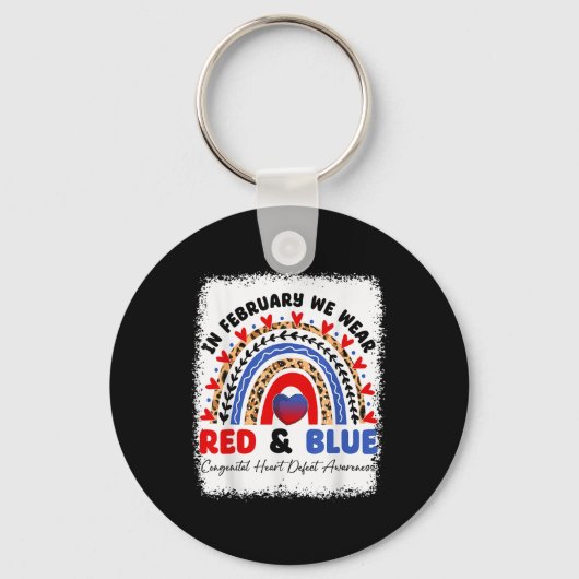 In februari Draag we Red & Blue CHD Awareness Sleutelhanger (Voorkant)