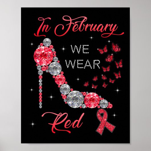 In februari Draag we Red Butterflies Heart Disease Poster (Voorkant)