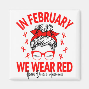 In februari Draag we Red Messy Bun - hartziekte Magneet