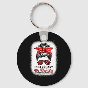 In februari Draag we Red Messy Bun - hartziekte Sleutelhanger