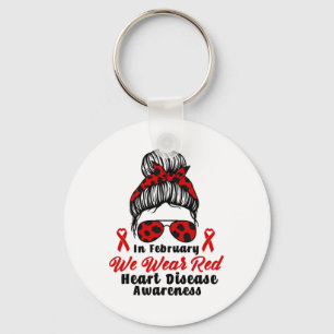 In februari Draag we Red Messy Bun Heart Disease A Sleutelhanger