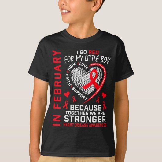 In February I Go Red Little Boy Son Heart Disease  T-shirt (Voorkant)