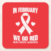 In February We Go Red for Heart Disease Awareness Kartonnen Onderzetters (Voorkant)