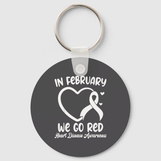 In February We Go Red Heart Disease Awareness Mont Sleutelhanger (Voorkant)