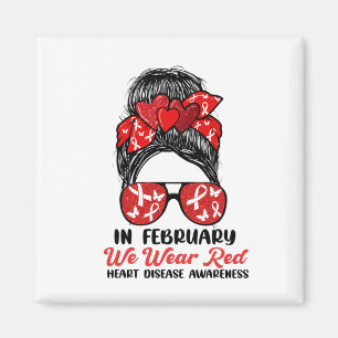 In February We Wear Red Heart Disease Messy Bun Su Magneet