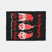 In February We Wear Red Three Gnomes Heart Disease Fleece Deken (Voorkant (Horizontaal))