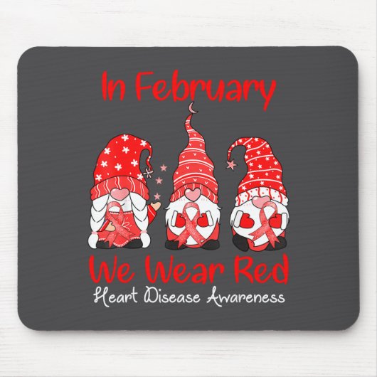 In February We Wear Red Three Gnomes Heart Disease Muismat (Voorkant)