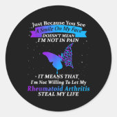 In Fine Ribbon Warrior reumatoïde artritis Aware Ronde Sticker (Voorkant)