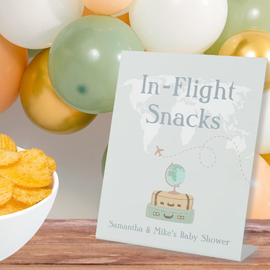 In-flight snacks Wereldkaart avontuur Baby shower Reclamebord Met Voetstuk