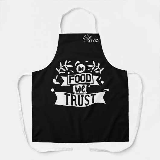 In Food We Trust Custom Black Chef Schort - Person (Voorkant)