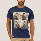 "In Full Bloom" Japanese Cat in Kimono Art T-shirt (Voorkant)