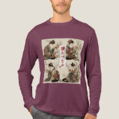 "In Full Bloom" Japanese Cat in Kimono Art Tri-Blend Shirt (Voorkant volledig)