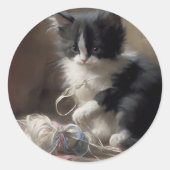 In Fun Black en White Kitten Ronde Sticker (Voorkant)