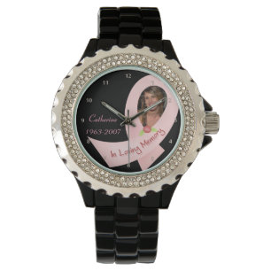 In geheugen roze lint fotosjabloon horloge