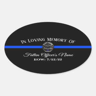 IN GEHEUGEN VAN DE FALLEN OFFICER THIN BLUE LINE S OVALE STICKER