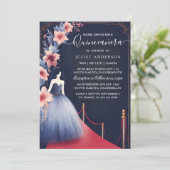 In Glam Ball Gown Spark Dark Navy Blue Quinceanera Kaart (Staand voorkant)