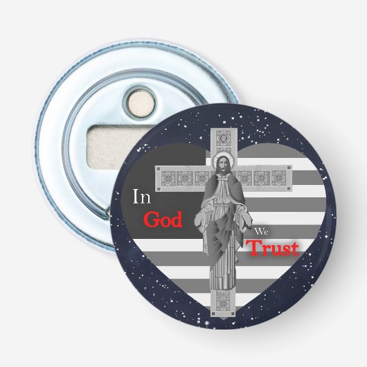 In God vertrouwen we Button Flesopener (Voorkant)