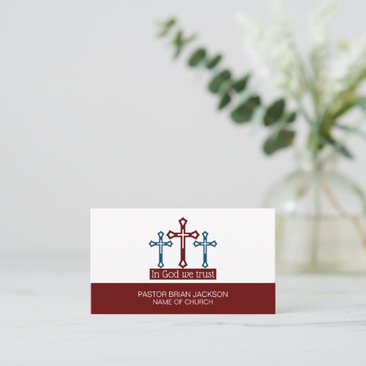 In God vertrouwen we, Crucifix, Christendom, Relig Visitekaartje (Staand voorkant)