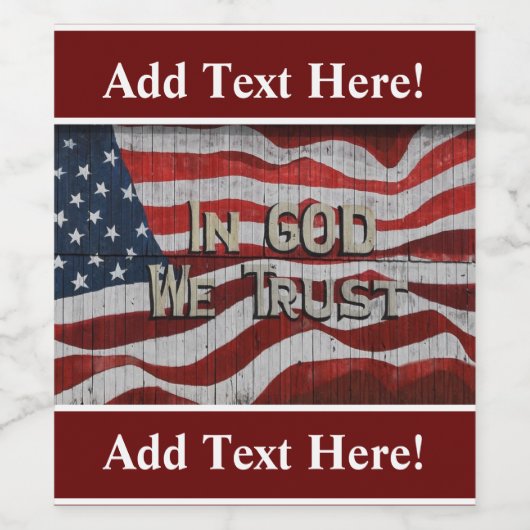 In God vertrouwen we dat Rustic Barn Board America Wijn Etiket (Enkel label)