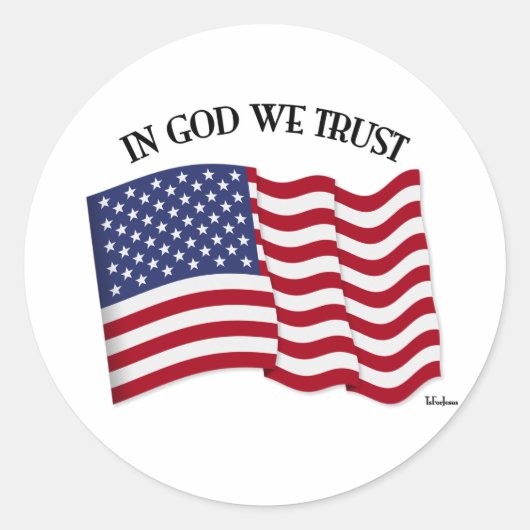 In God vertrouwen we met Amerikaanse vlag Ronde Sticker (Voorkant)