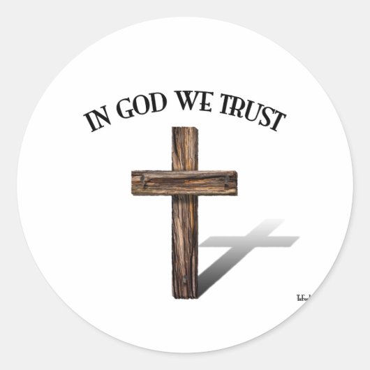In God vertrouwen we met een robuust kruis Ronde Sticker (Voorkant)