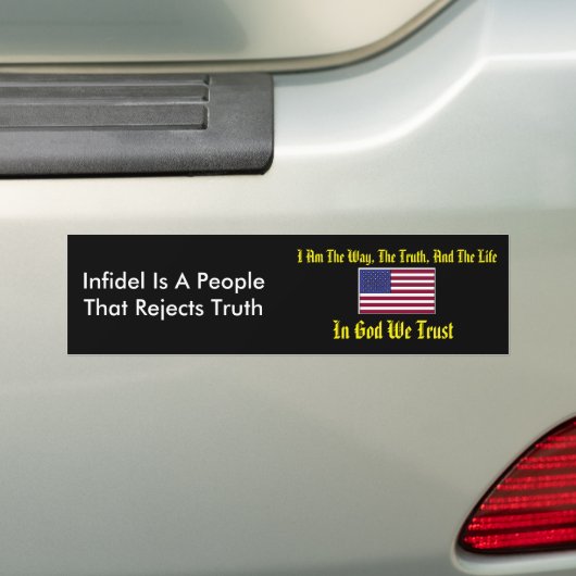 In God vertrouwen we op de bumpersticker (Op auto)