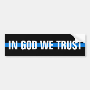 "IN GOD VERTROUWEN WE" OP DE THIN BLUE LIJN BUMPERSTICKER
