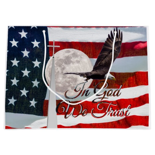 In God vertrouwen we op een grote geschenkzak Groot Cadeauzakje (Voorkant)