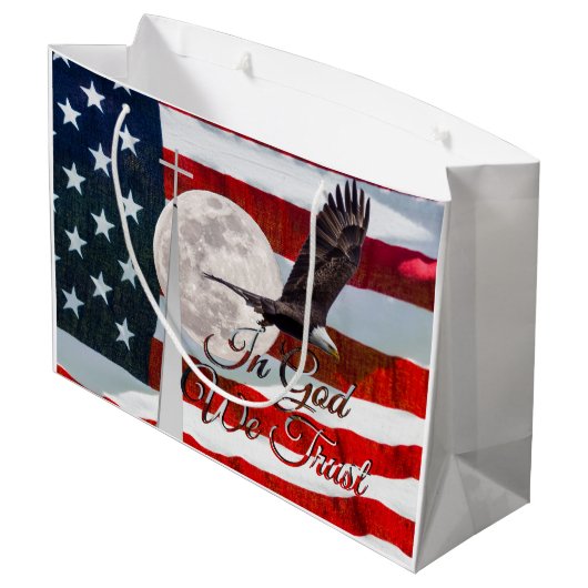 In God vertrouwen we op een grote geschenkzak Groot Cadeauzakje (Achterkant Gekanteld)