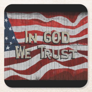 In God vertrouwen wij op de Amerikaanse vlag van R Kartonnen Onderzetters