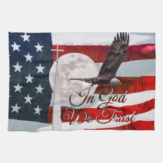 In God vertrouwen wij op keukenhanddoek (Horizontaal)