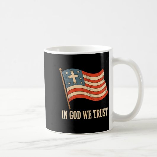 In God We Trust American Flag Cross Faith 4th Of J Koffiemok (Rechts)
