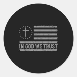 In God We Trust Jezus Kruis Usa Vlag Religieus Gel Ronde Sticker