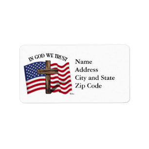 In God We Trust met robuust kruis en Amerikaanse v Etiket