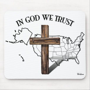 In God We Trust met robuust kruis en omtrek van de Muismat