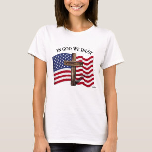 In God We Trust met Ruw Kruis en Amerikaanse vlag T-shirt