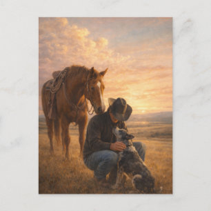 In Good Company Cowboy Horse Dog Postkaart