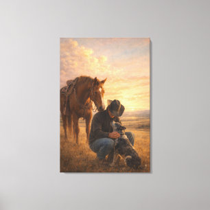 In Good Company Cowboy Horse Dog Uitgerekt Canvas Afdruk